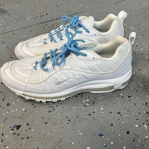 Nike AirMax 98 “White Platinum” with blue laces